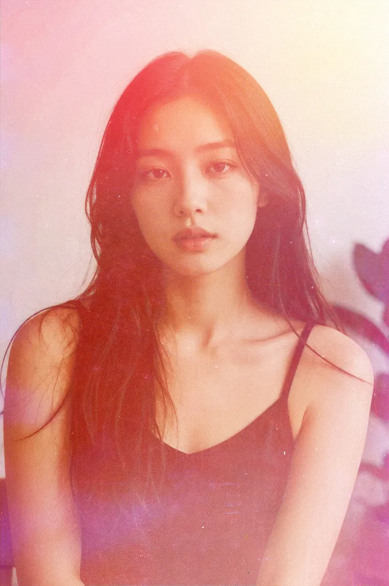 A portrait with a film light leak effect